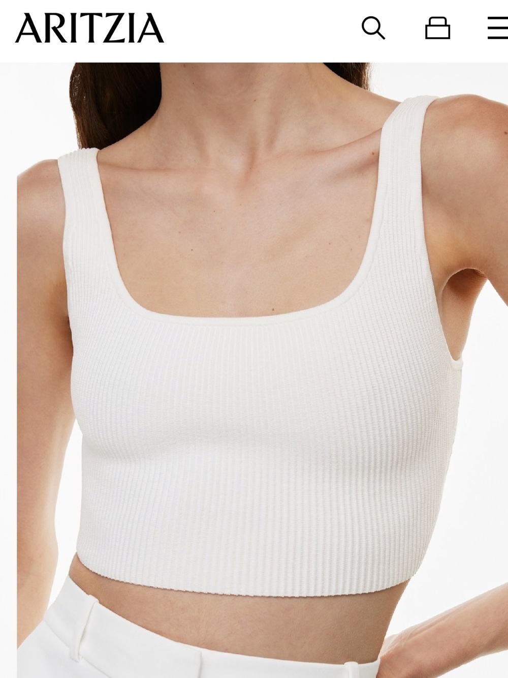 Aritzia Babaton Sculpt Knit Squareneck Cropped L Tank White Sweater Top Minimal - Picture 6 of 14